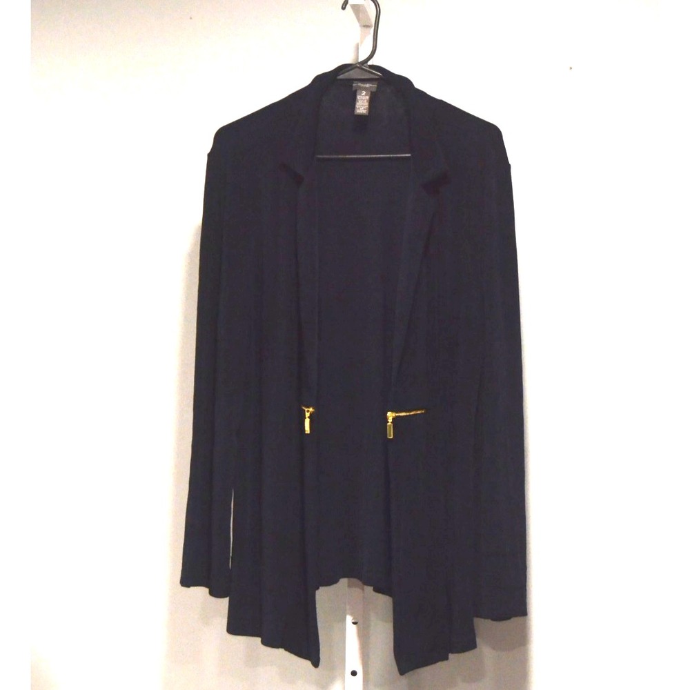 Traveler's by Chicos Size 2 (U.S. Size L) Navy Open Cardigan Decorative Zippers